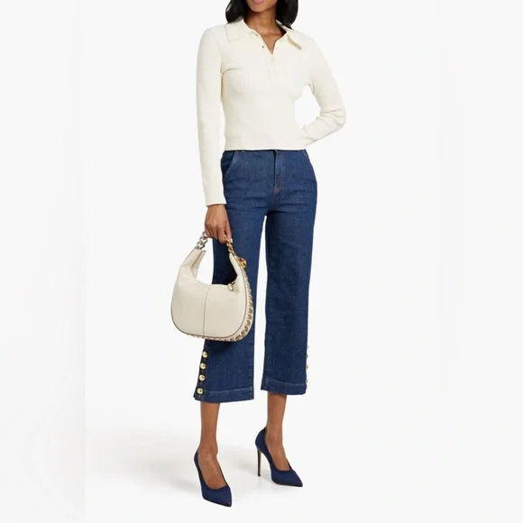 SIMKHAI Hyra cropped high-rise wide-leg jeans Dark denim Jeans ,Size 26 - Picture 2 of 4